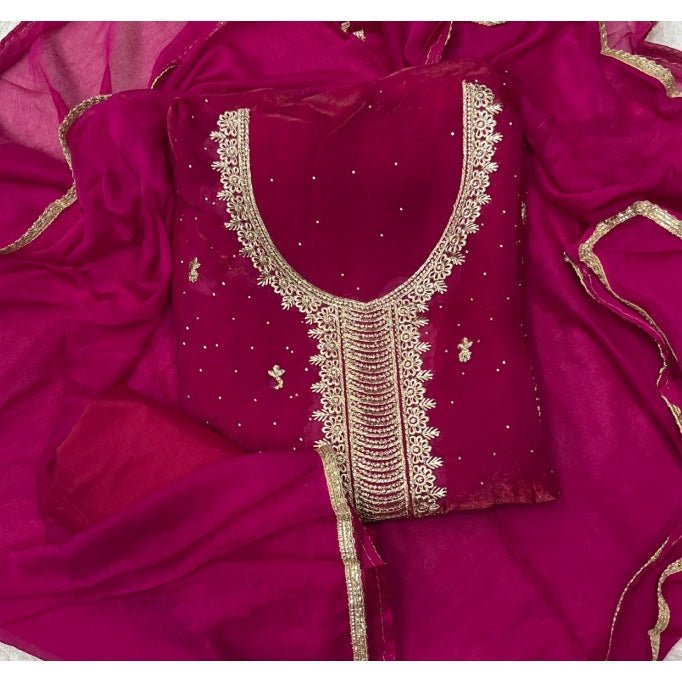 Pure Skylon Suit Set with Zari & sequence Work - Yanchi