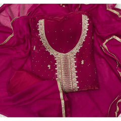 Pure Skylon Suit Set with Zari & sequence Work - Yanchi