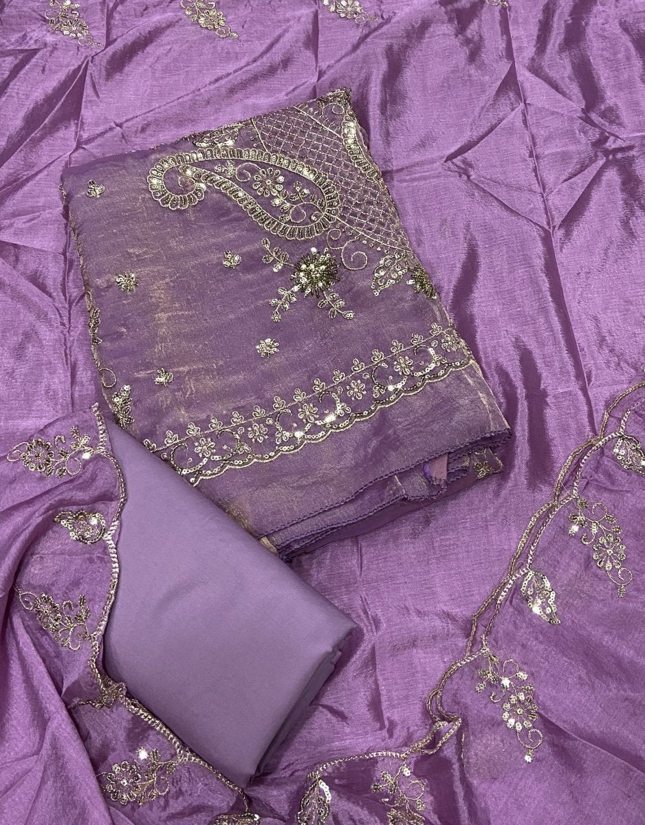 Pure Skylon Suit Set with Zari & sequence Work - Yanchi