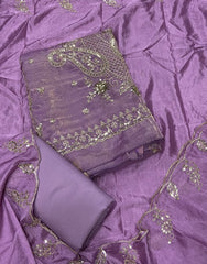 Pure Skylon Suit Set with Zari & sequence Work - Yanchi