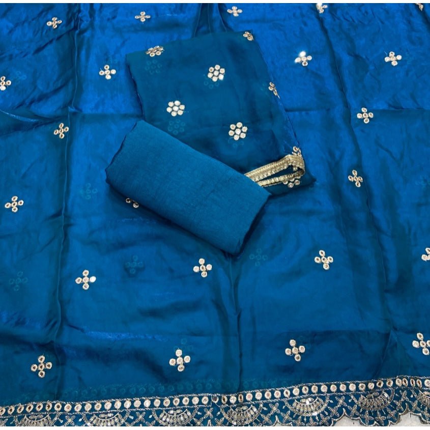 Pure Skylon Suit Set with Zari & sequence Work - Yanchi