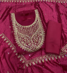 Pure Skylon Suit Set with Zari & sequence Work - Yanchi