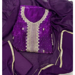 Pure Skylon Suit Set with Zari & sequence Work - Yanchi