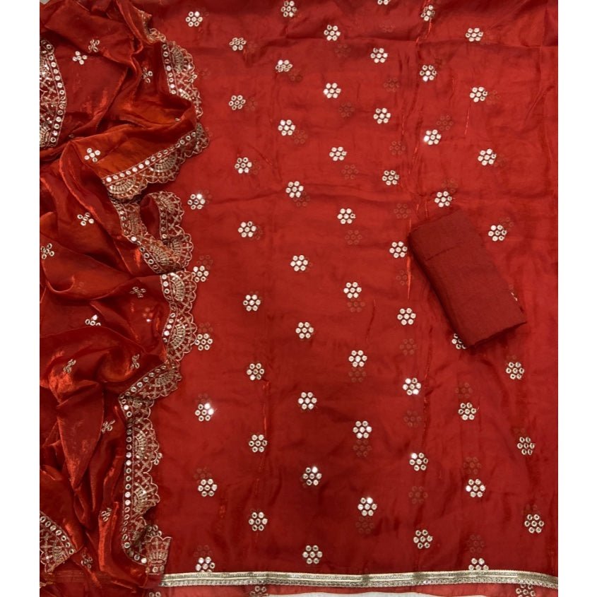 Pure Skylon Suit Set with Zari & sequence Work - Yanchi