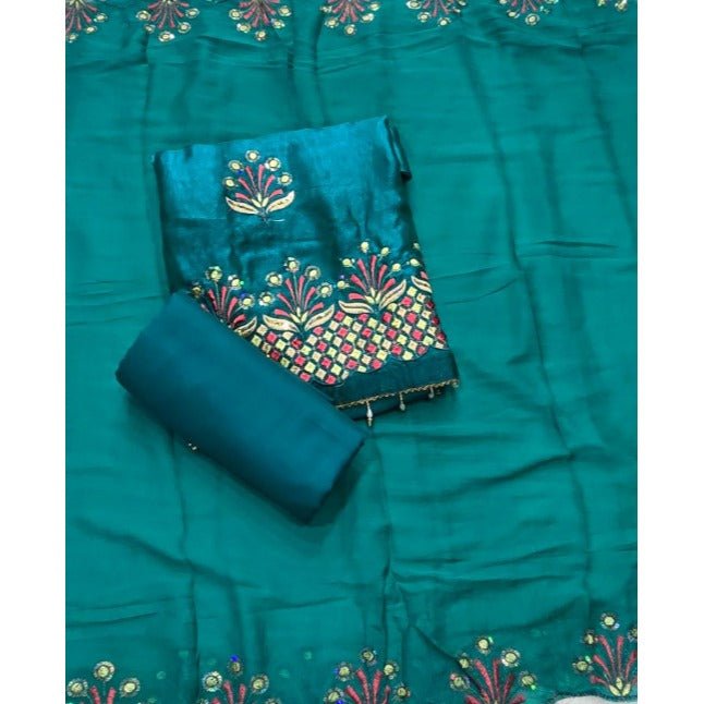 Pure Skylon Suit Set with Zari & sequence Work - Yanchi