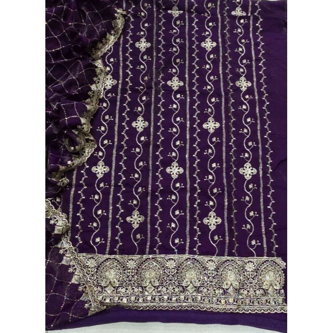 Pure Skylon Suit Set with Zari & sequence Work - Yanchi