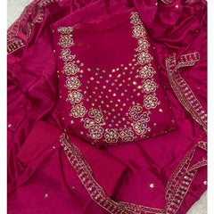 Pure Skylon Suit Set with Zari & sequence Work - Yanchi
