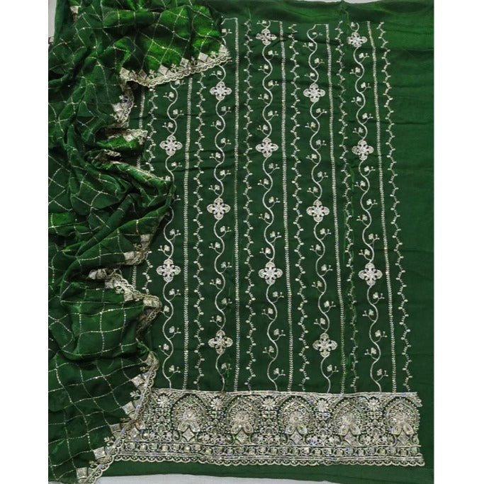 Pure Skylon Suit Set with Zari & sequence Work - Yanchi