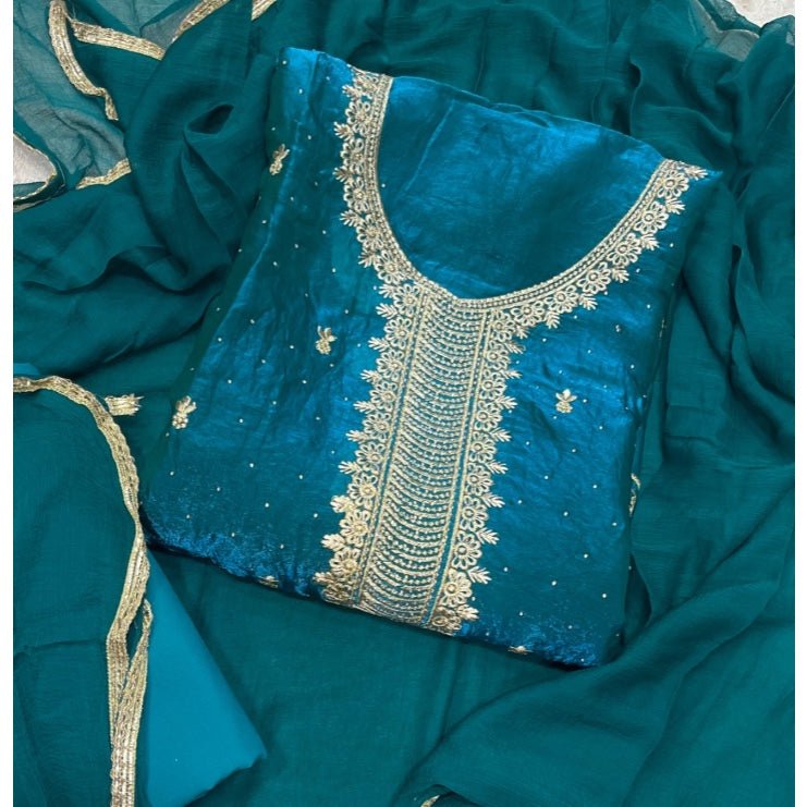 Pure Skylon Suit Set with Zari & sequence Work - Yanchi