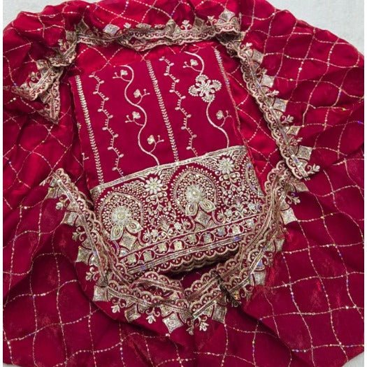 Pure Skylon Suit Set with Zari & sequence Work - Yanchi