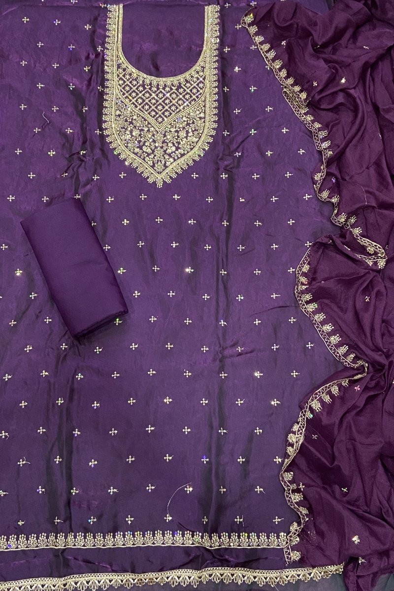 Pure Skylon Suit Set with Zari & sequence Work - Yanchi