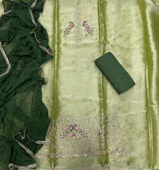 Pure Skylon Suit Set with Zari & sequence Work - Yanchi