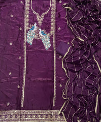 Pure Skylon Suit Set with Zari & sequence Work - Yanchi