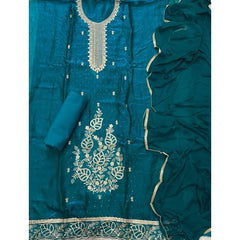 Pure Skylon Suit Set with Zari & sequence Work - Yanchi