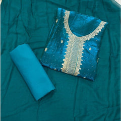 Pure Skylon Suit Set with Zari & sequence Work - Yanchi