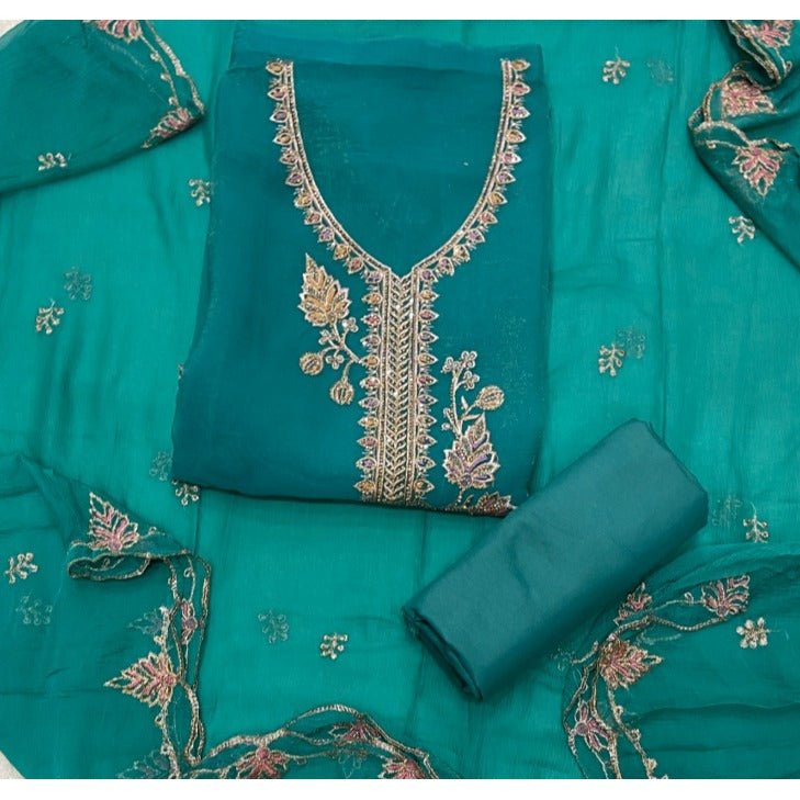 Pure Skylon Suit Set with Zari & sequence Work - Yanchi
