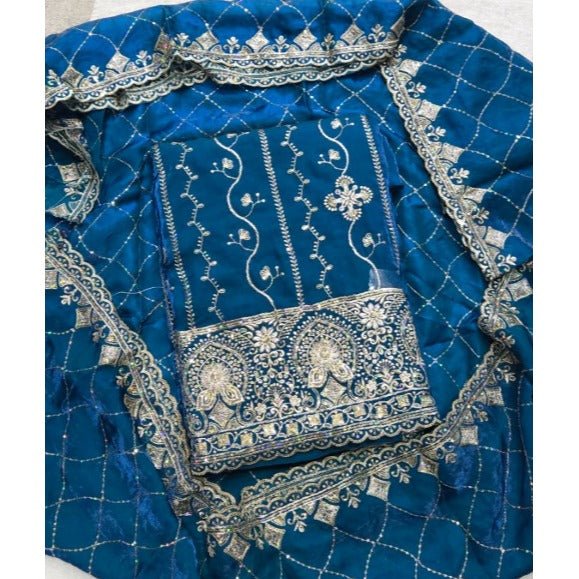 Pure Skylon Suit Set with Zari & sequence Work - Yanchi