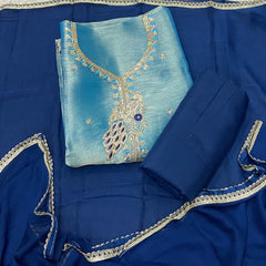 Pure Skylon Suit Set with Zari & sequence Work - Yanchi