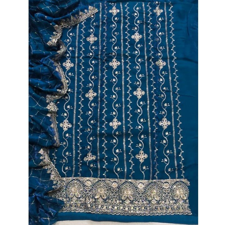 Pure Skylon Suit Set with Zari & sequence Work - Yanchi