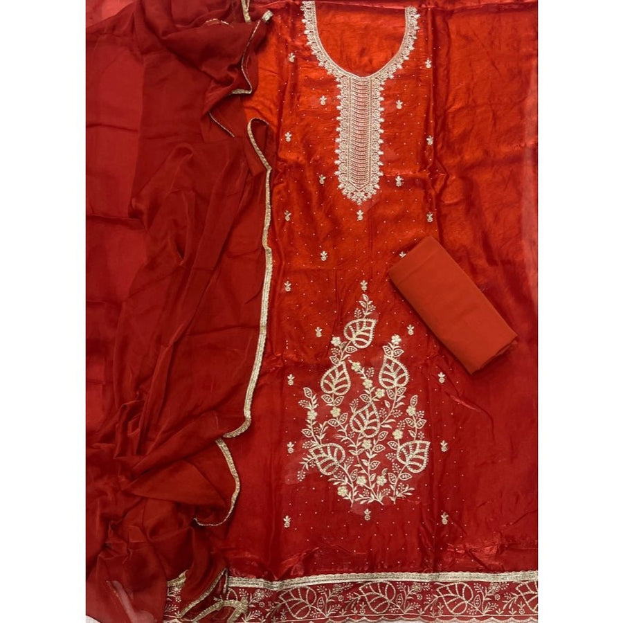 Pure Skylon Suit Set with Zari & sequence Work - Yanchi