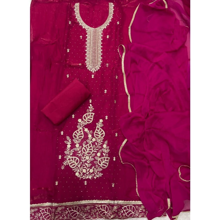 Pure Skylon Suit Set with Zari & sequence Work - Yanchi