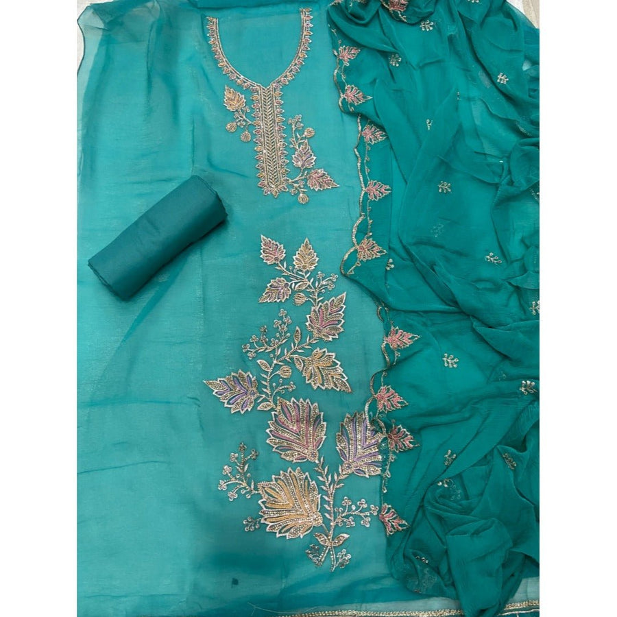Pure Skylon Suit Set with Zari & sequence Work - Yanchi