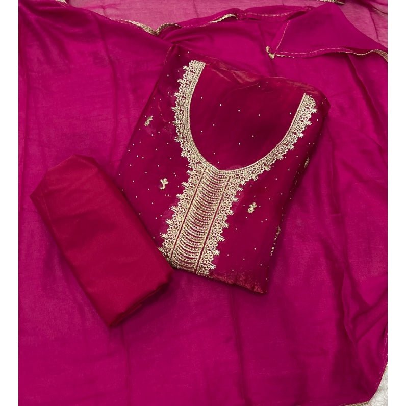 Pure Skylon Suit Set with Zari & sequence Work - Yanchi