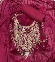 Pure Skylon Suit Set with Zari & sequence Work - Yanchi