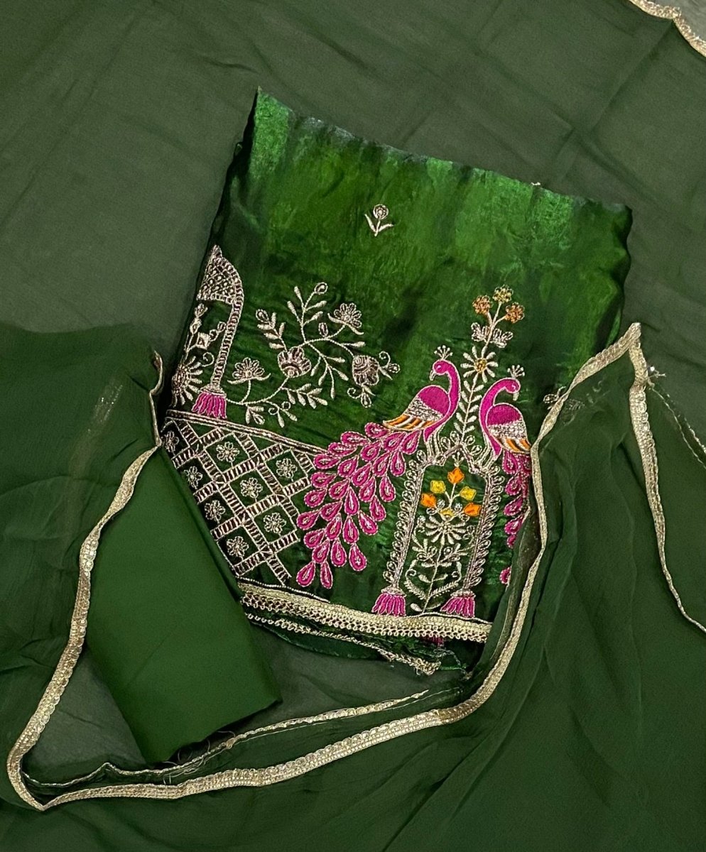 Pure Skylon Suit Set with Zari & sequence Work - Yanchi