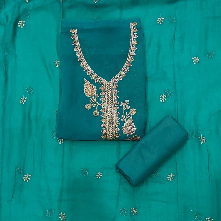 Pure Skylon Suit Set with Zari & sequence Work - Yanchi