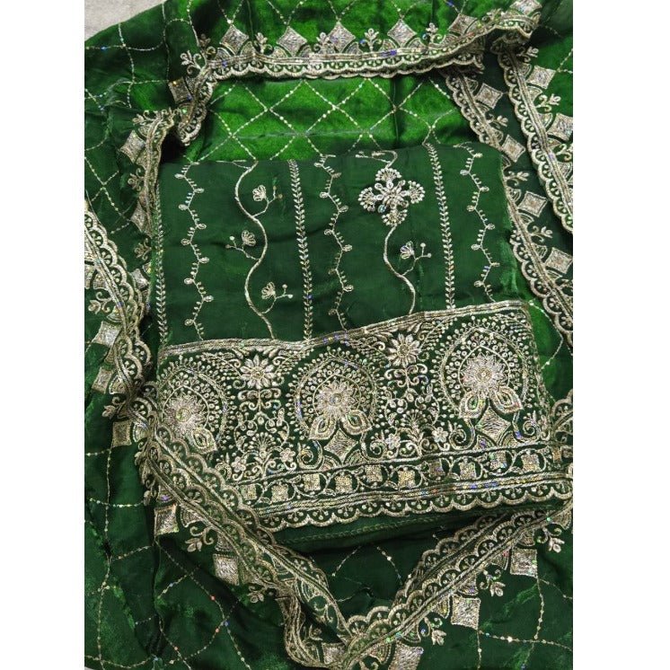 Pure Skylon Suit Set with Zari & sequence Work - Yanchi