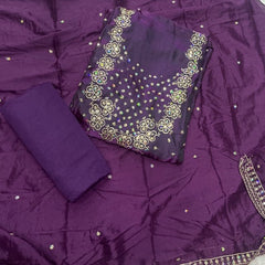 Pure Skylon Suit Set with Zari & sequence Work - Yanchi