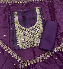 Pure Skylon Suit Set with Zari & sequence Work - Yanchi