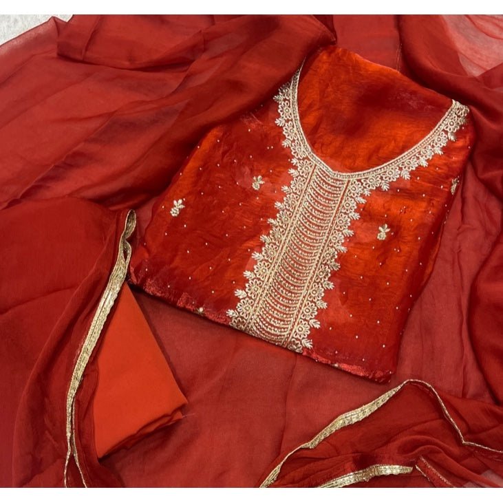 Pure Skylon Suit Set with Zari & sequence Work - Yanchi