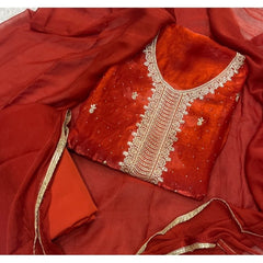 Pure Skylon Suit Set with Zari & sequence Work - Yanchi