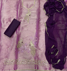 Pure Skylon Suit Set with Zari & sequence Work - Yanchi