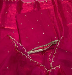 Pure Skylon Suit Set with Zari & sequence Work - Yanchi