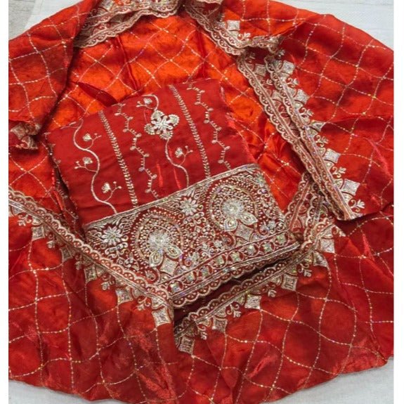 Pure Skylon Suit Set with Zari & sequence Work - Yanchi