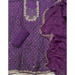Pure Skylon Suit Set with Zari & sequence Work - Yanchi