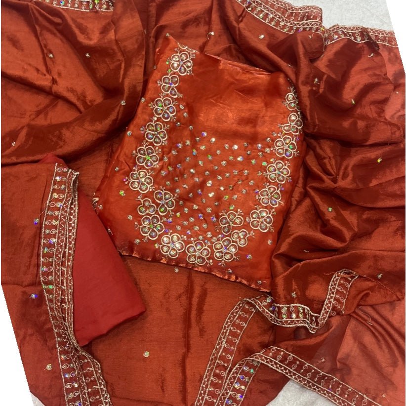 Pure Skylon Suit Set with Zari & sequence Work - Yanchi