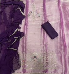 Pure Skylon Suit Set with Zari & sequence Work - Yanchi