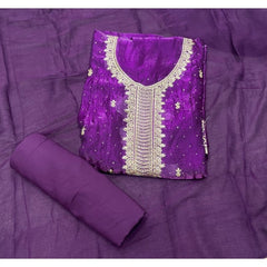 Pure Skylon Suit Set with Zari & sequence Work - Yanchi