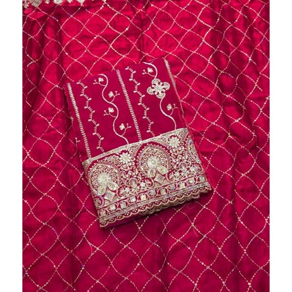 Pure Skylon Suit Set with Zari & sequence Work - Yanchi