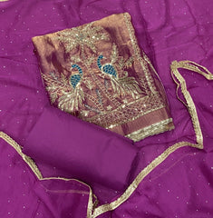 Pure Skylon Suit Set with Zari & sequence Work - Yanchi