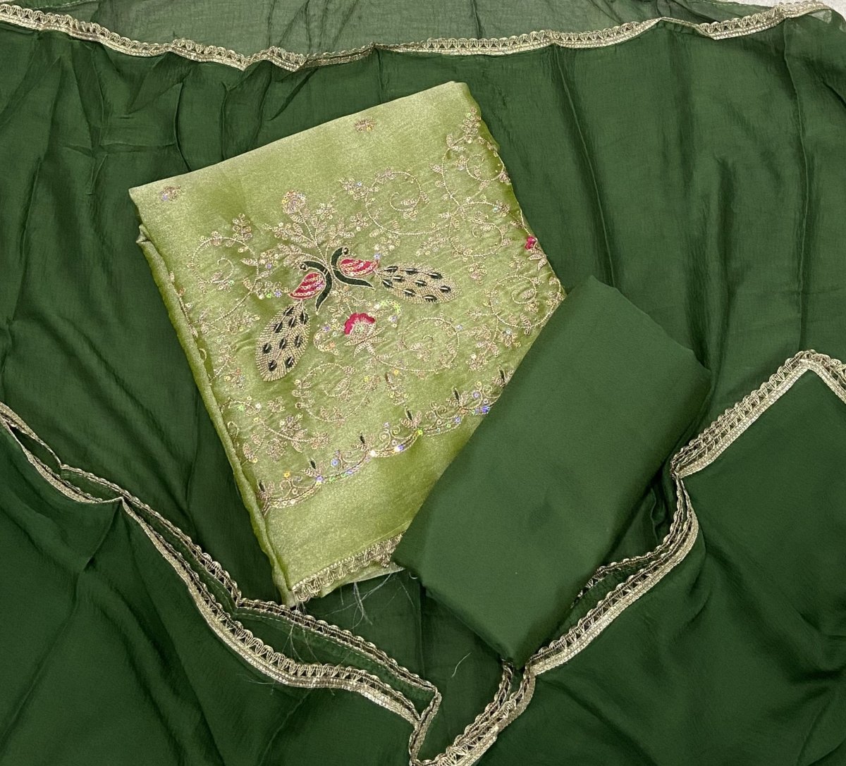 Pure Skylon Suit Set with Zari & sequence Work - Yanchi