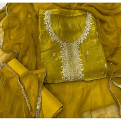Pure Skylon Suit Set with Zari & sequence Work - Yanchi