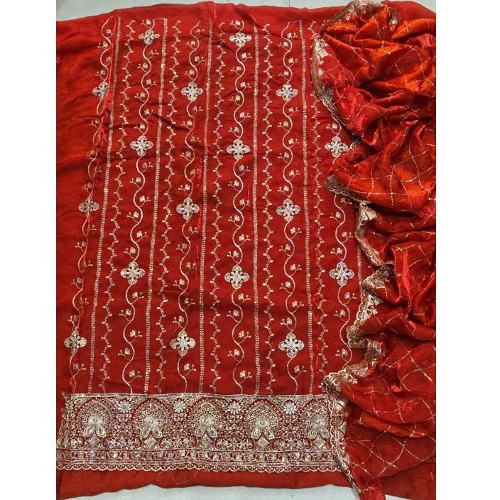 Pure Skylon Suit Set with Zari & sequence Work - Yanchi