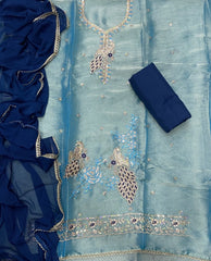 Pure Skylon Suit Set with Zari & sequence Work - Yanchi