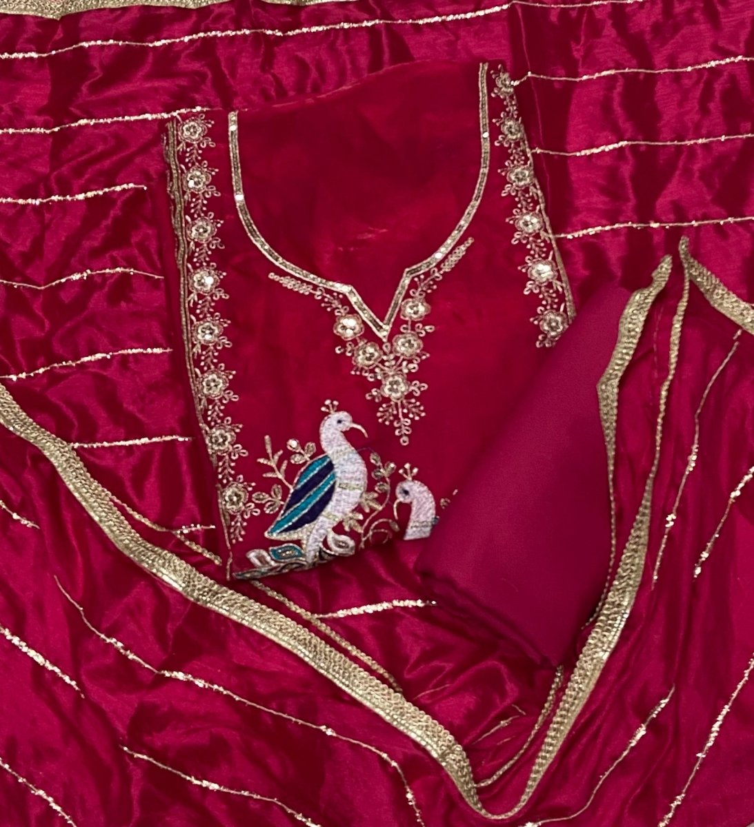 Pure Skylon Suit Set with Zari & sequence Work - Yanchi