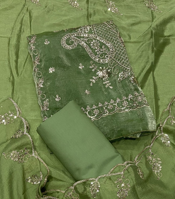 Pure Skylon Suit Set with Zari & sequence Work - Yanchi
